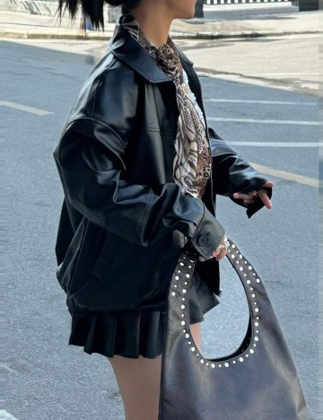 Geacă Imitație Piele Shein, negru