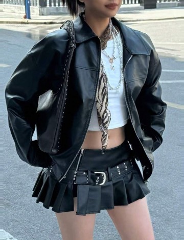 Geacă Imitație Piele Shein, negru