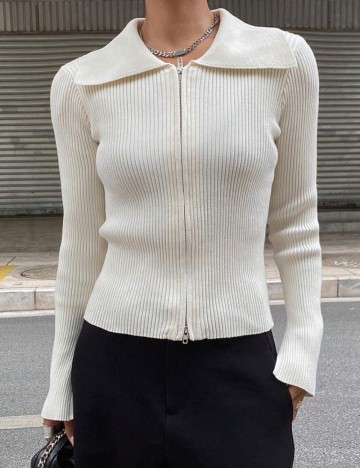 Bluză cu fermoar Shein, crem