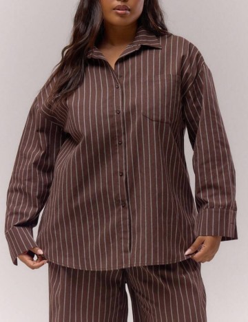 Cămașă Shein Curve+ MUSERA, maro