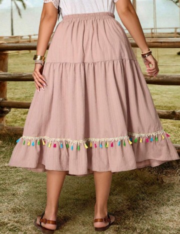 Fustă midi Shein Curve+ Emery Rose, roz