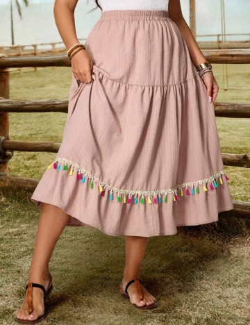 Fustă midi Shein Curve+ Emery Rose, roz