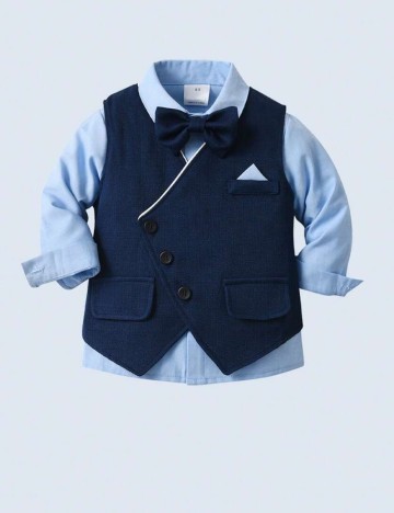 Set Cămașă Și Vestă Shein, albastru