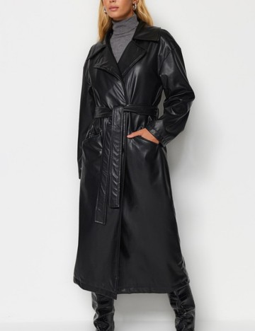 Trench imitație de piele TRENDYOL, negru
