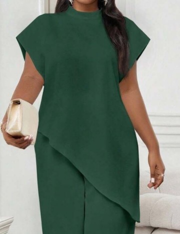 Cămașă cu m&acirc;necă scurtă Shein Curve+, verde