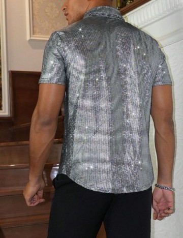 Cămașă cu m&acirc;necă scurtă Shein MANFINITY, argintiu