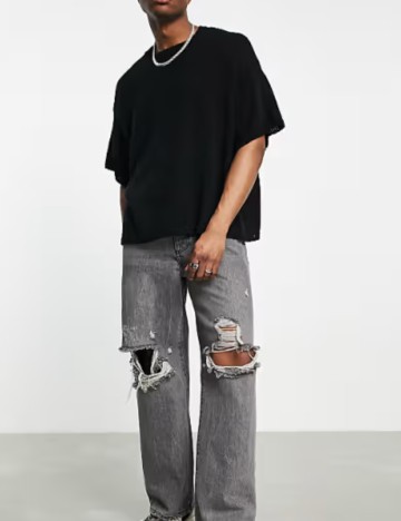 Pulover cu m&acirc;necă scurtă ASOS, negru