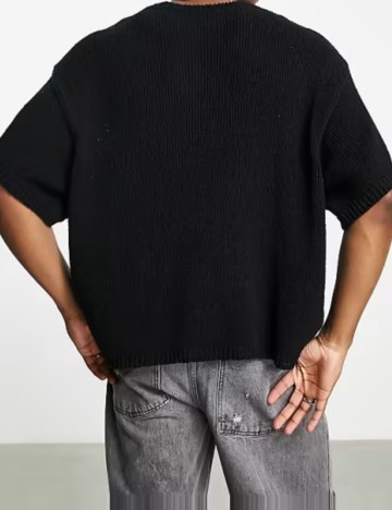 Pulover cu m&acirc;necă scurtă ASOS, negru