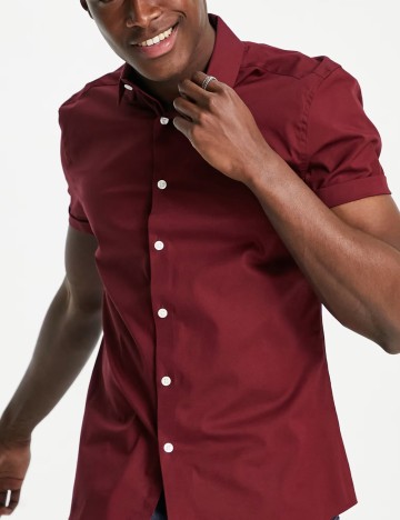 Cămașă cu m&acirc;necă scurtă ASOS, vișiniu