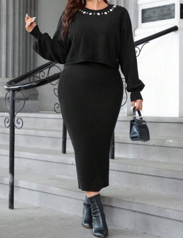 Set rochie și pulover Shein Curve+, negru
