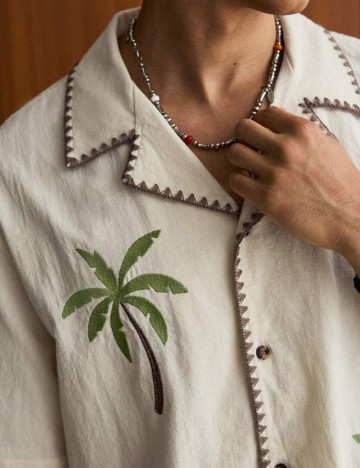 Cămașă cu m&acirc;necă scurtă Shein, crem