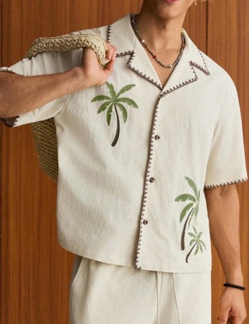 Cămașă cu m&acirc;necă scurtă Shein, crem