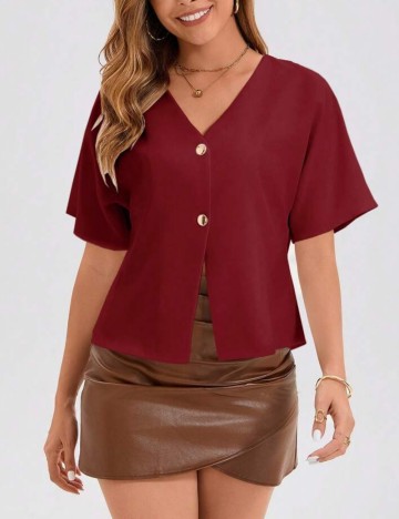 Cămașă cu m&acirc;necă scurtă Shein, roșu