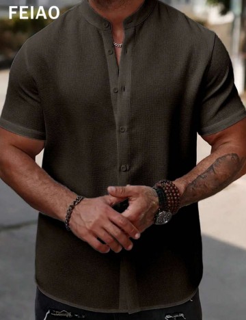 Cămașă cu m&acirc;necă scurtă Shein, maro