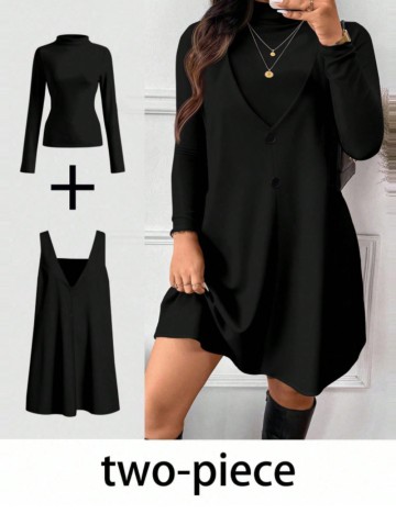 Set Bluză și Sarafan Shein Curve+, negru