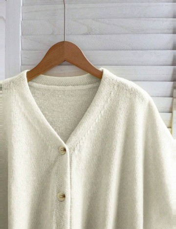 Pulover cu m&acirc;necă scurtă Shein, crem