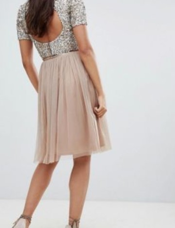 Fustă midi Lace & Beads, maro