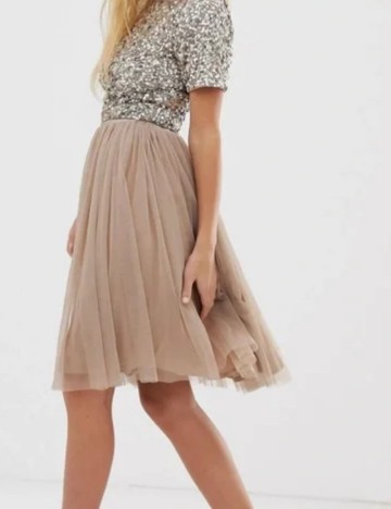 Fustă midi Lace & Beads, maro