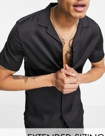 Cămașă cu m&acirc;necă scurtă ASOS, negru