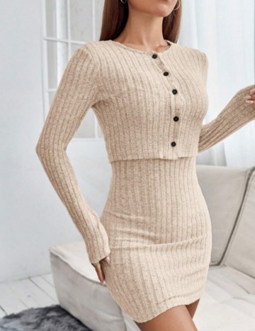 Set Rochie și Cardigan Shein, crem