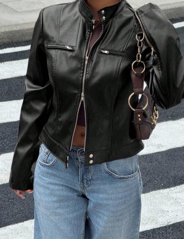 Jachetă imitație de piele Shein, negru