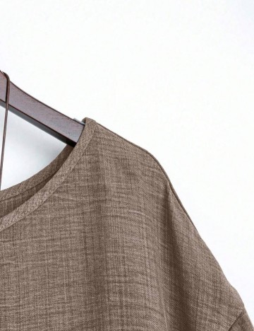 Cămașă cu m&acirc;necă scurtă Shein Curve+, maro