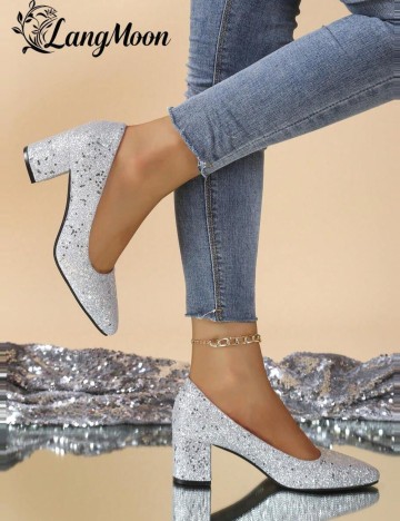 Pantofi cu toc Shein, argintiu