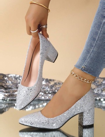 Pantofi cu toc Shein, argintiu