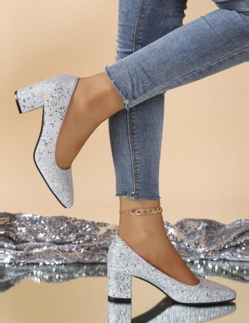 Pantofi cu toc Shein, argintiu