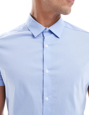 Cămașă cu m&acirc;necă scurtă ASOS, albastru