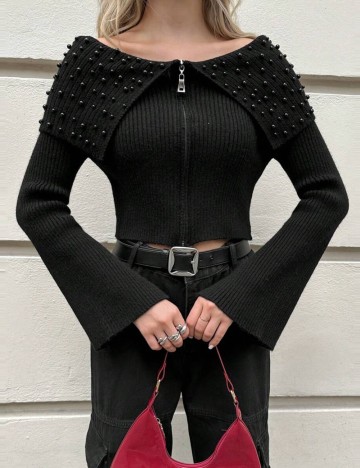 Pulover cu fermoar Shein, negru