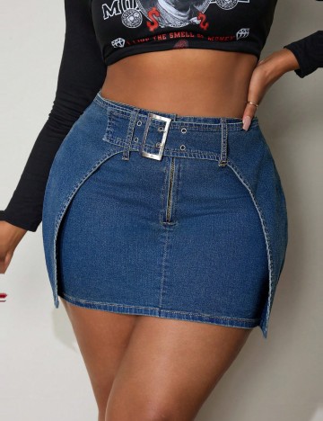 Fustă de blugi Shein Curve+, albastru