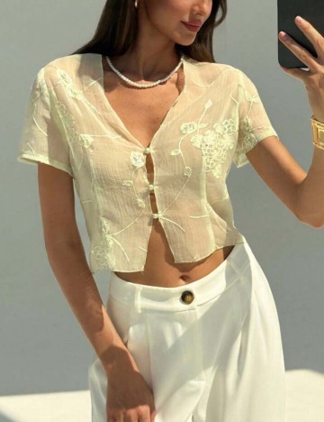 Cămașă cu m&acirc;necă scurtă Shein, verde