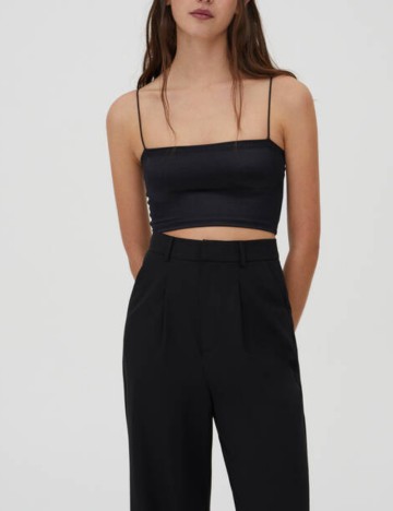 Top cu bretele subțiri Pull&Bear, negru