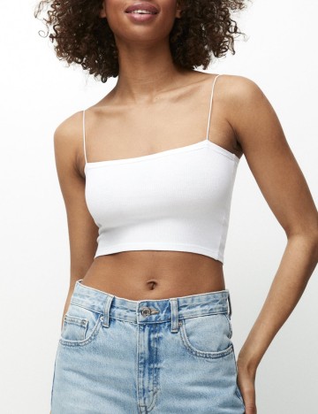 Top cu bretele subțiri Pull&Bear, alb